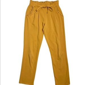 Soho Apparel Mustard Stretchy Paper Bag Pants